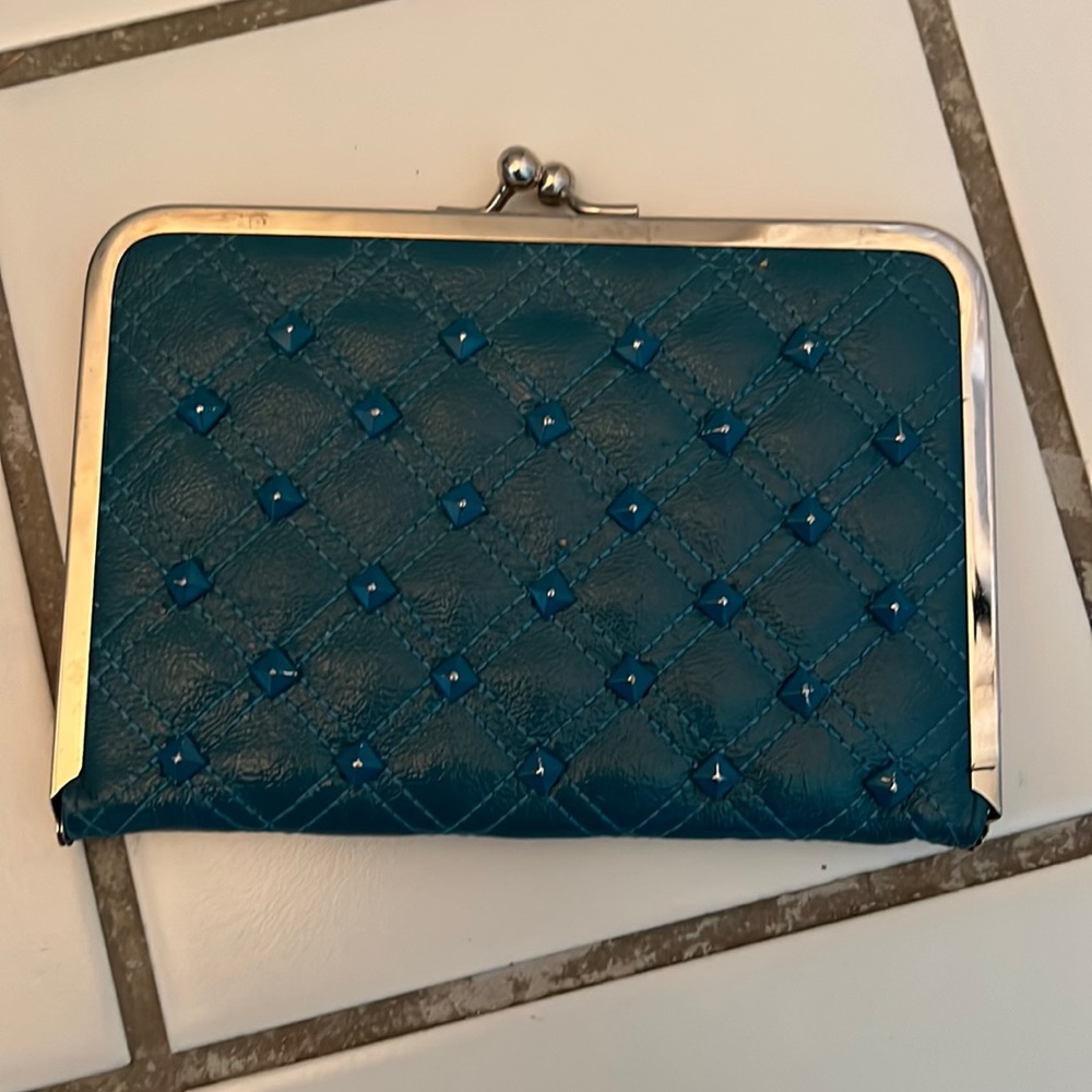 Teal studded wallet / clutch